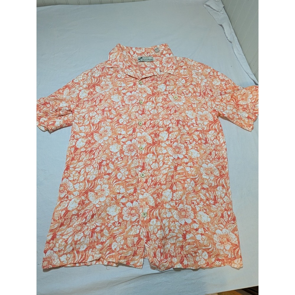 Oliver & Burke Mens XL Orange White Tropical Floral Hibiscus Camp Shirt XL